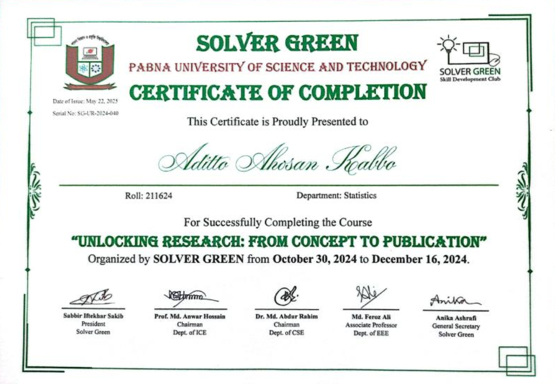Solver Green Research Certificate